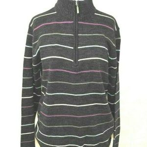 Mens Gray Stripe Sweater Mock Turtleneck